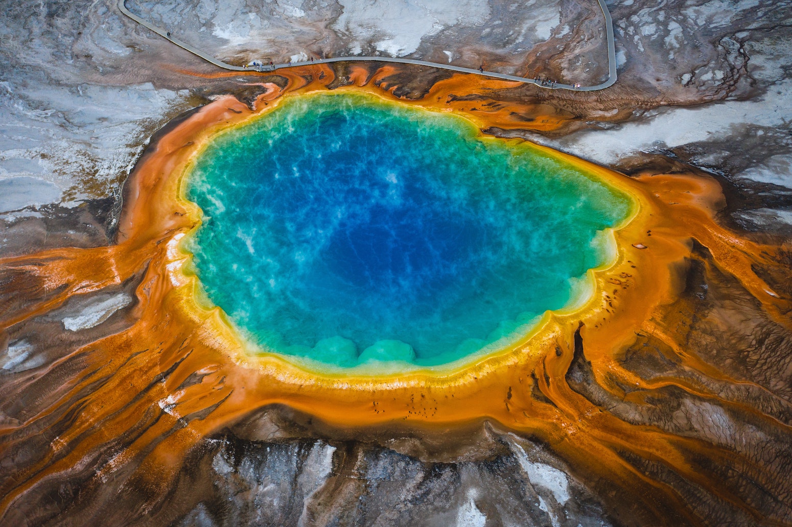 Colorful natural thermal site with visitors